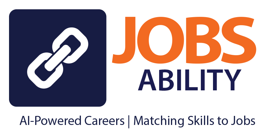 Jobs Ability Logo 2025 with blue box and a white chain-link inside representing connection